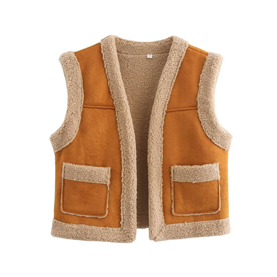 Women's Cozy Teddy Vest with Pockets and High Collar