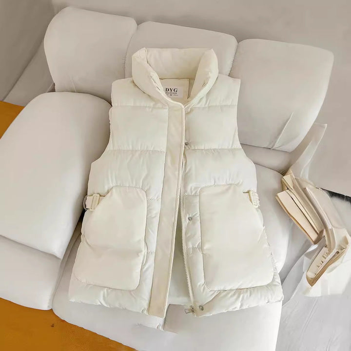 Women's Padded Utility Vest with Stand-Up Collar and Flap Pockets