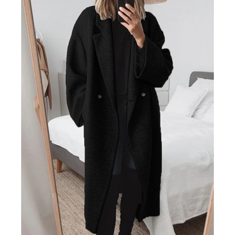 Women's Oversized Lapel Coat with Double-Breasted Closure