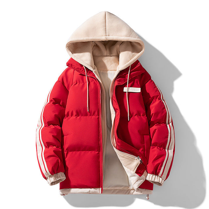 Men's Padded Parka with Hoodie and Dual Zipper Closure
