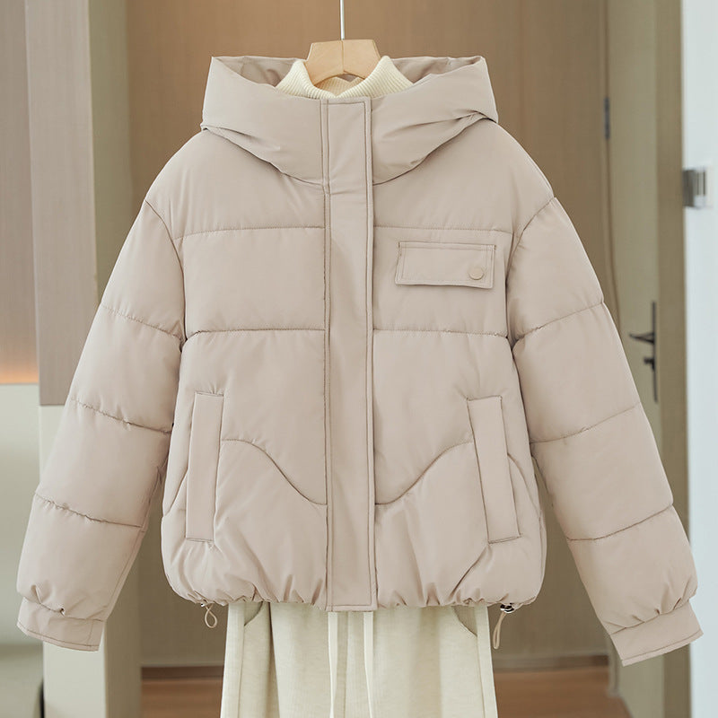 Women's Short Padded Hooded Jacket with Hidden Zipper