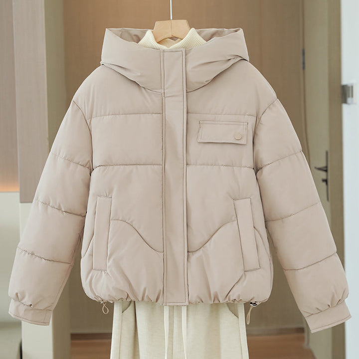 Women's Short Padded Hooded Jacket with Hidden Zipper