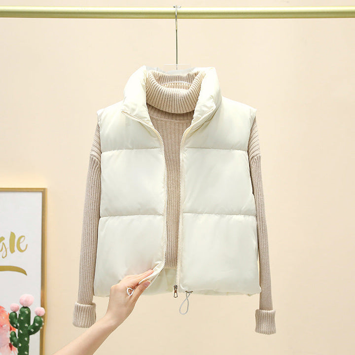 Women's Lightweight Short Padded Vest with High Collar and Drawstring