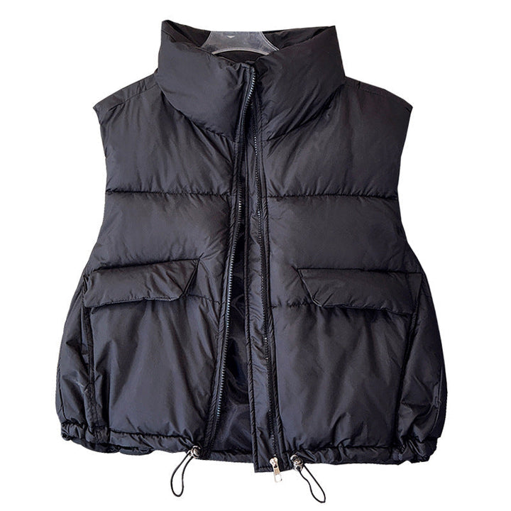 Women's Insulated Padded Gilet with Stand-Up Collar and Drawstring Hem