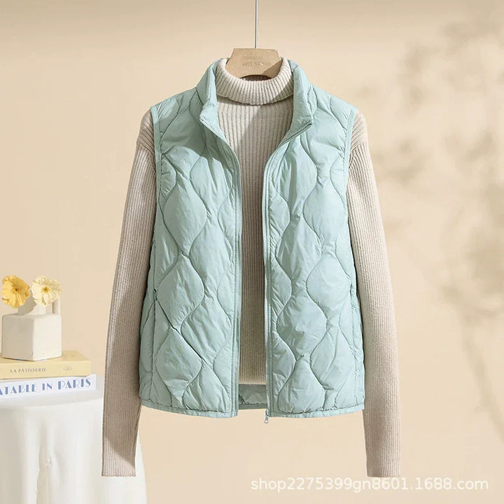Women's High Collar Padded Vest with Pockets