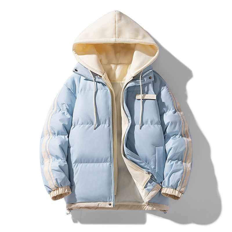Men's Padded Parka with Hoodie and Dual Zipper Closure