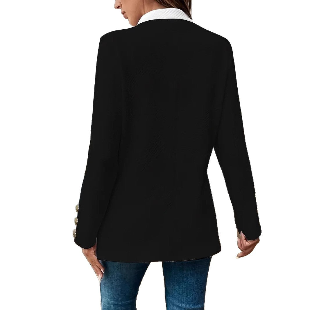 Women's Fitted Blazer Jacket with Contrast Collar