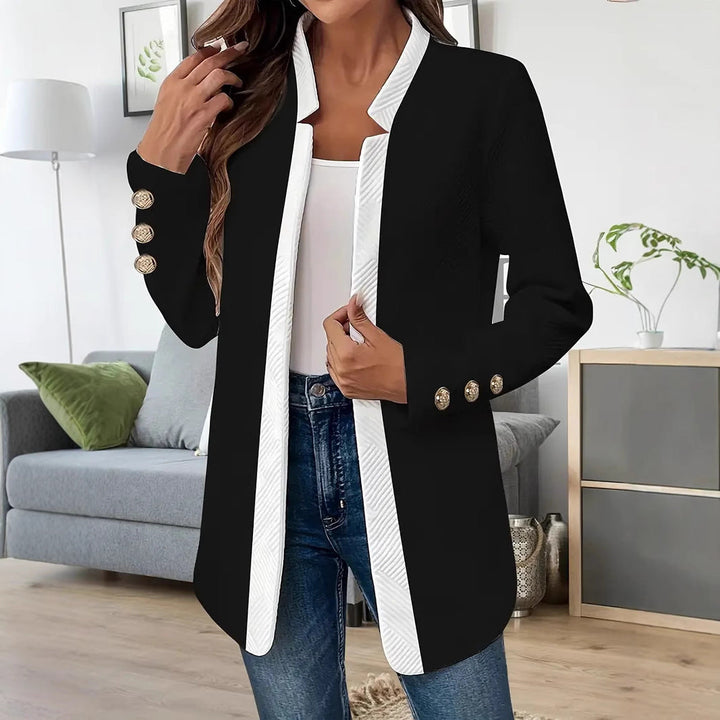 Women's Fitted Blazer Jacket with Contrast Collar