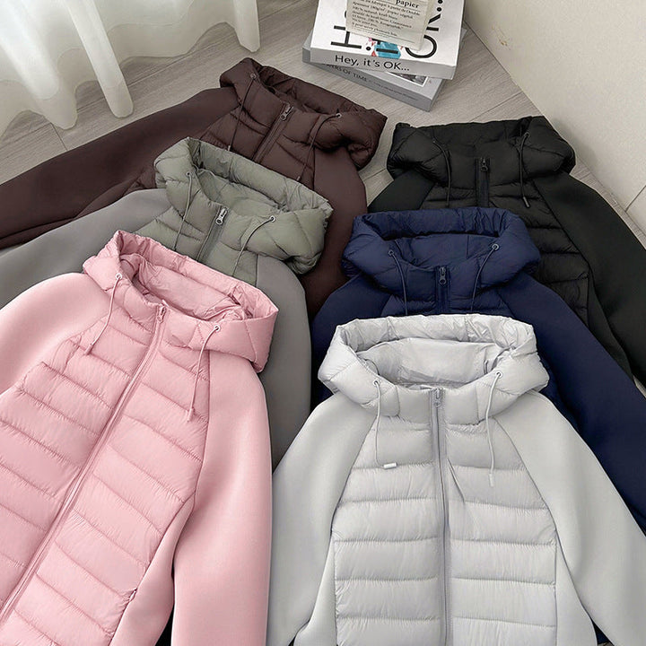 Women's Lightweight Hybrid Padded Jacket with Hood and Elastic Sleeves
