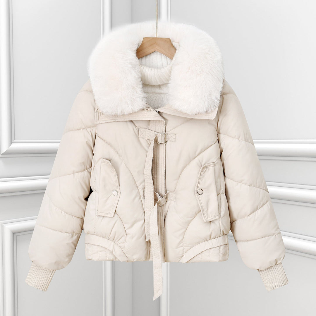 Women's Short Blouson Jacket with Shawl Collar and Drawstring Hem