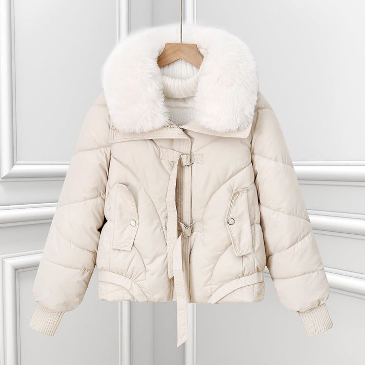 Women's Short Blouson Jacket with Shawl Collar and Drawstring Hem