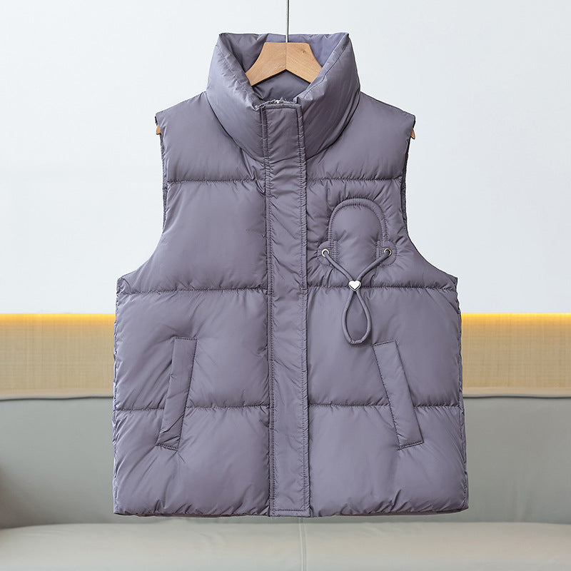 Women's Lightweight Padded Vest with High Collar and Cord Detail