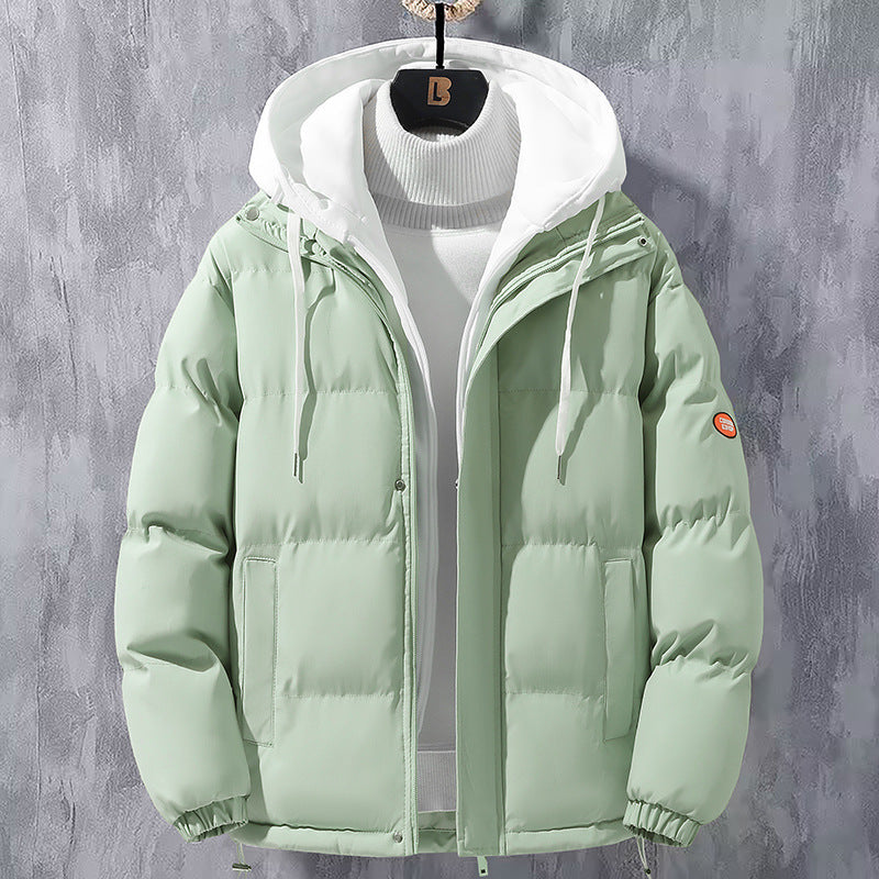 Men's Hooded Padded Quilted Jacket with Two-Way Zipper