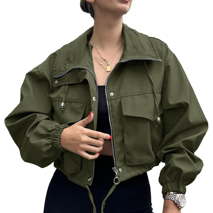 Women's Short Jacket with Drawstring and Elastic Sleeves