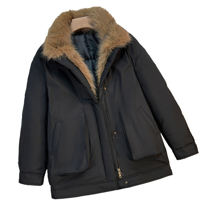 Women's Mid-Length Winter Parka with Detachable Faux Fur Collar