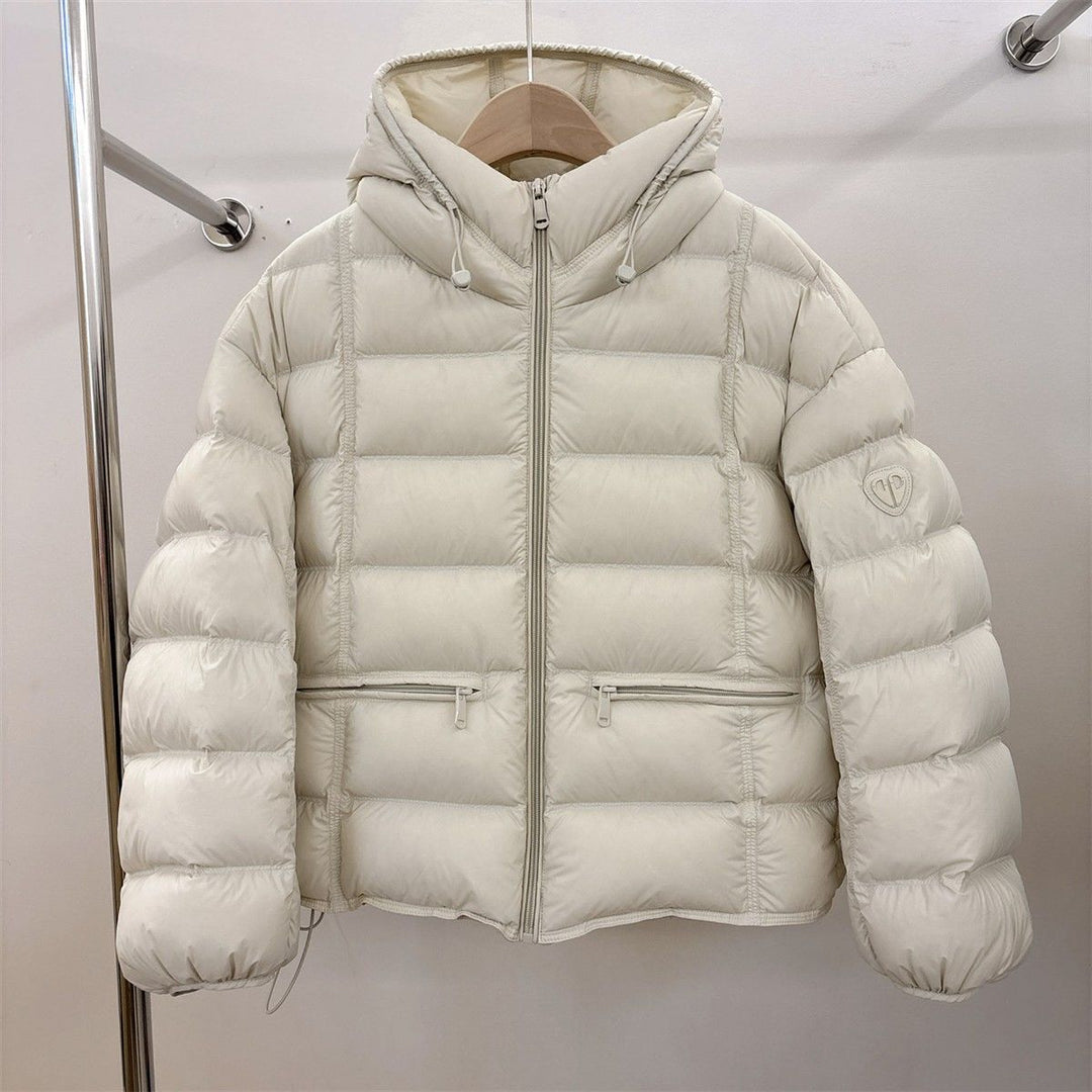 Women's Short Thermo Quilted Jacket with Hood and Zipper Pockets