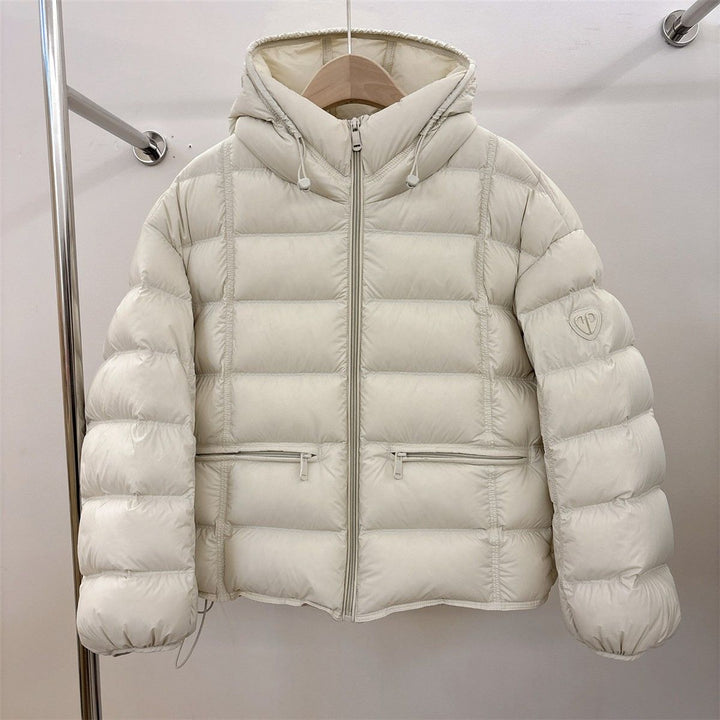 Women's Short Thermo Quilted Jacket with Hood and Zipper Pockets
