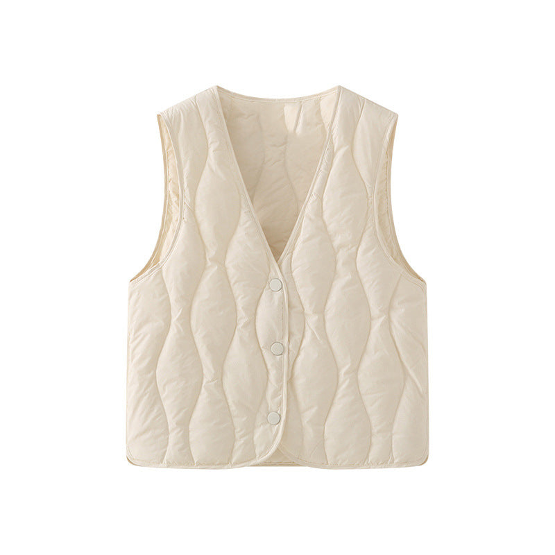 Women's Quilted Thermal Vest with V-Neck and Snap Closure