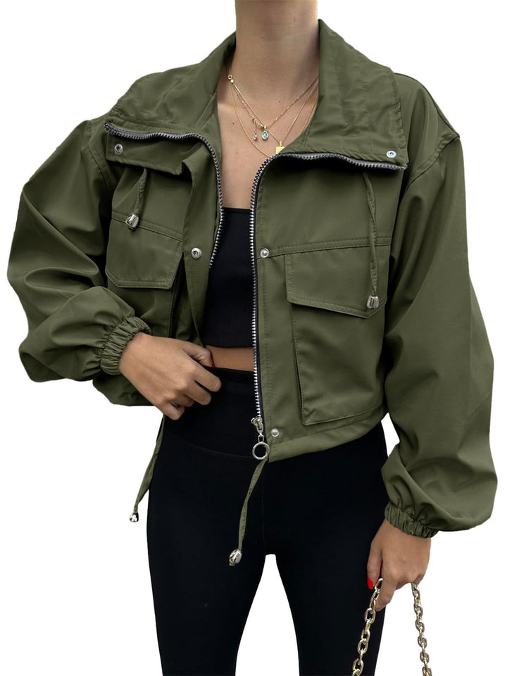 Women's Short Jacket with Drawstring and Elastic Sleeves