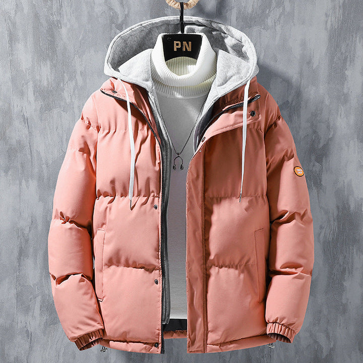 Men's Hooded Padded Quilted Jacket with Two-Way Zipper