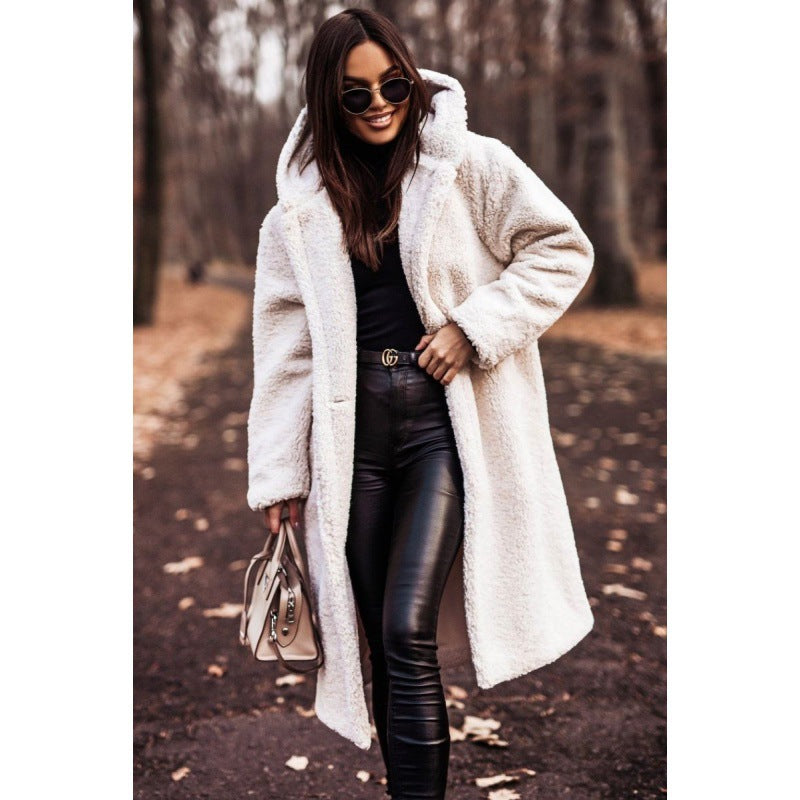 Women's Hooded Teddy Coat with Oversized Buttons