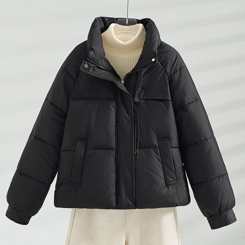 Women's Short Padded Jacket with Boxy Cut and Stand-Up Collar