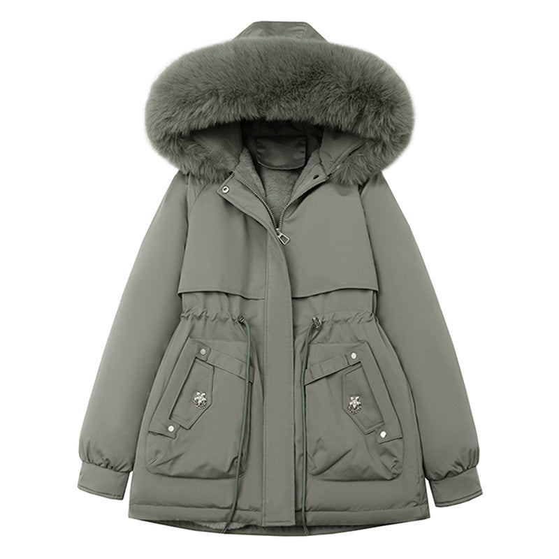 Women's Short Coat with Faux Fur Hood and Adjustable Drawstring
