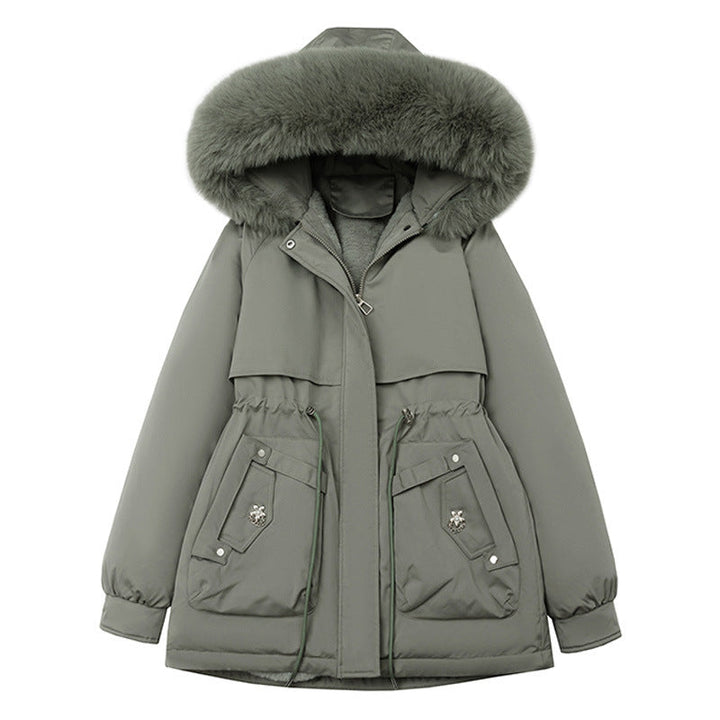 Women's Short Coat with Faux Fur Hood and Adjustable Drawstring