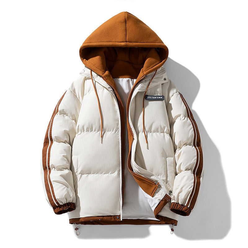 Men's Padded Parka with Hoodie and Dual Zipper Closure