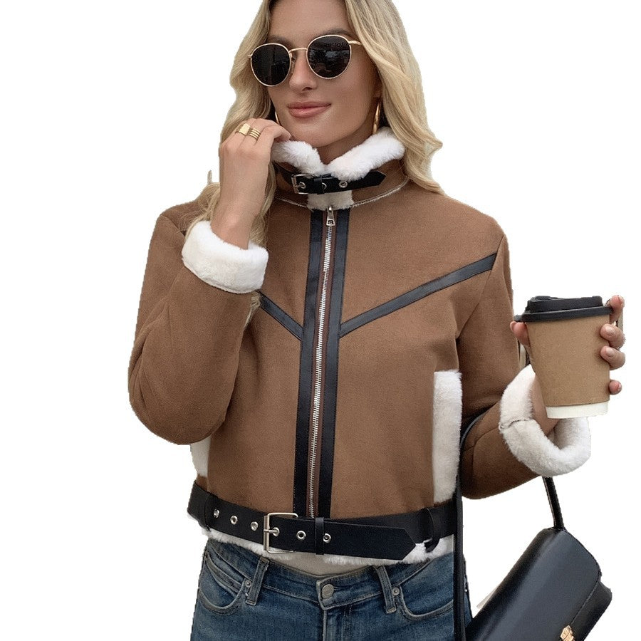 Women's Cozy Teddy Fur Jacket with Collar and Functional Pockets