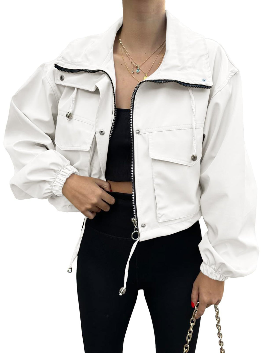 Women's Short Jacket with Drawstring and Elastic Sleeves