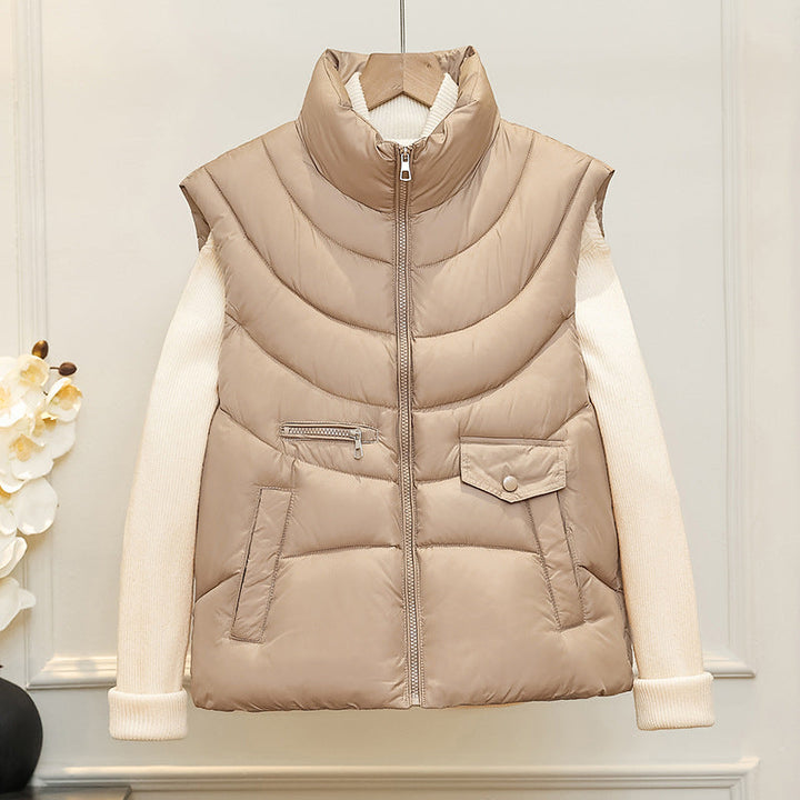 Women's Quilted Thermal Vest with Stand-Up Collar & Pockets