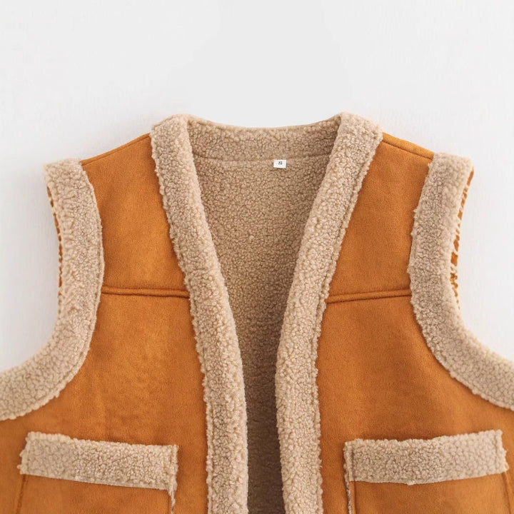 Women's Cozy Teddy Vest with Pockets and High Collar
