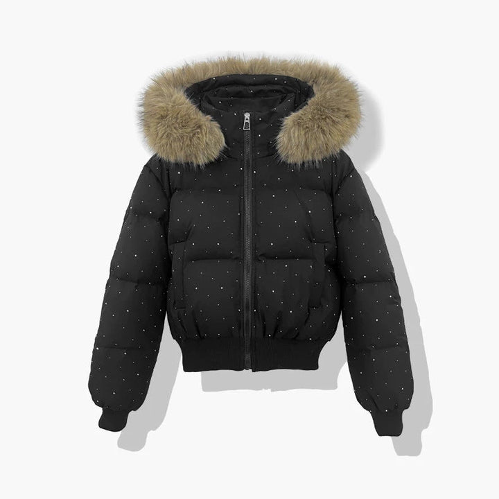Women's Short Quilted Jacket with Detachable Hood