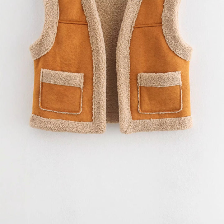 Women's Cozy Teddy Vest with Pockets and High Collar
