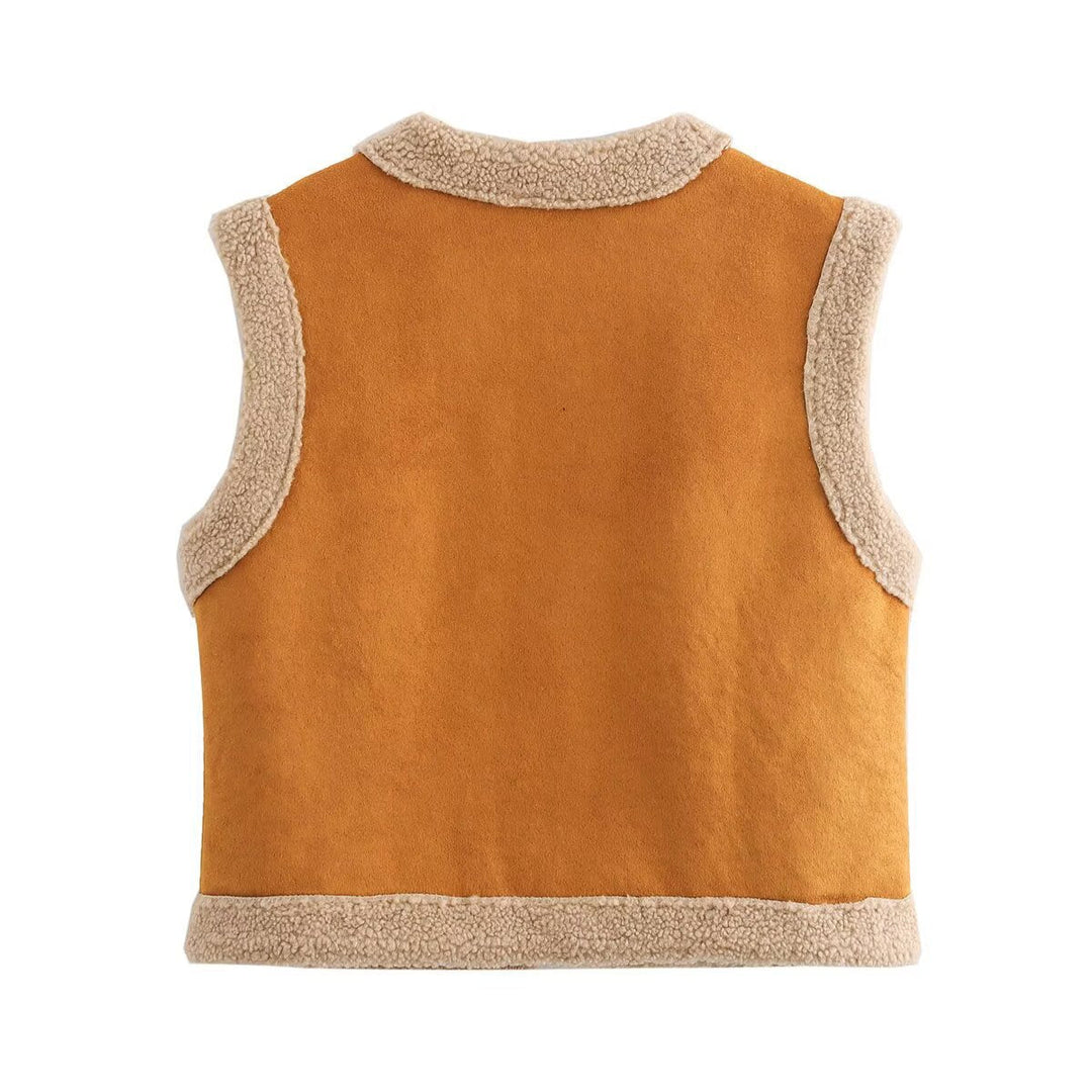 Women's Cozy Teddy Vest with Pockets and High Collar