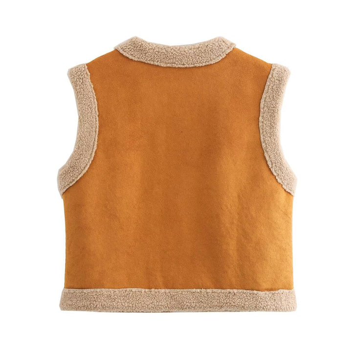 Women's Cozy Teddy Vest with Pockets and High Collar
