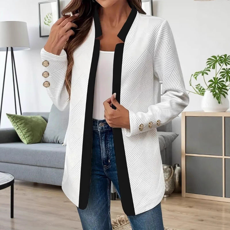 Women's Fitted Blazer Jacket with Contrast Collar
