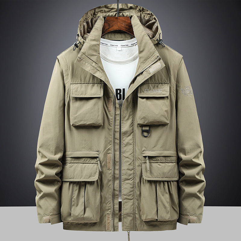 Men's Hooded Field Jacket with Versatile Pockets