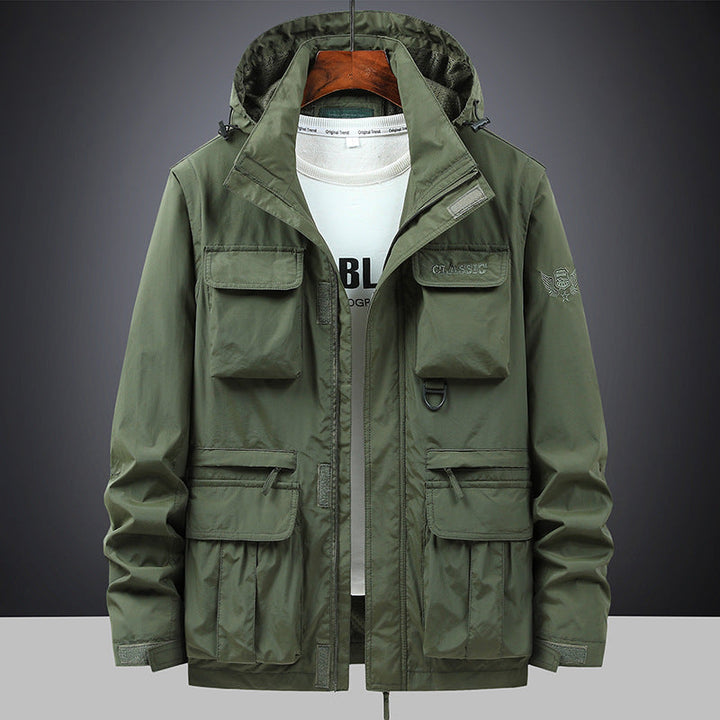 Men's Hooded Field Jacket with Versatile Pockets