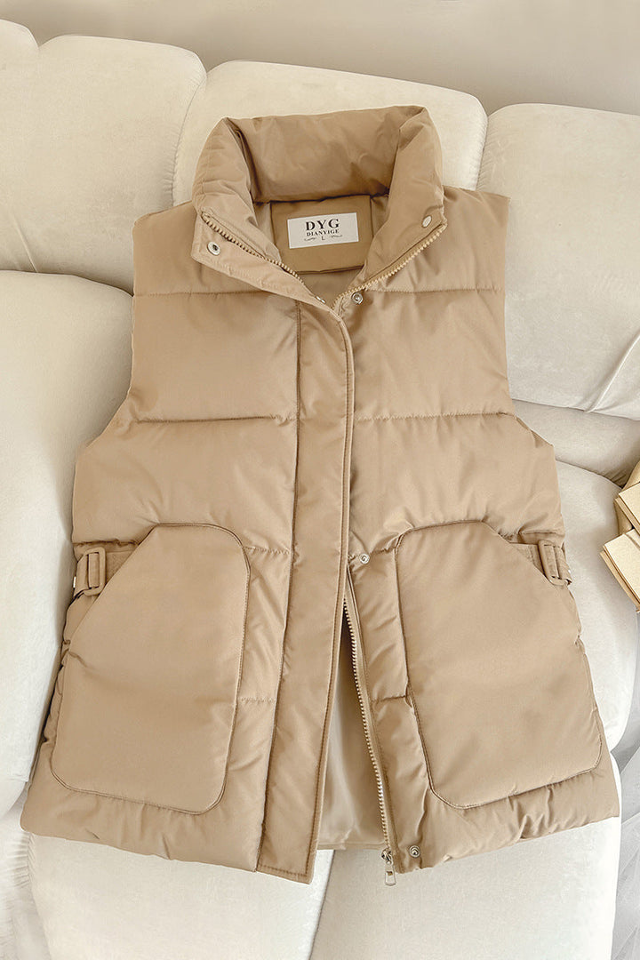 Women's Padded Utility Vest with Stand-Up Collar and Flap Pockets
