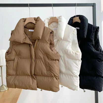 Women's Padded Quilted Vest with Shawl Collar and Drawstring Hem