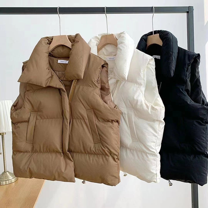 Women's Padded Quilted Vest with Shawl Collar and Drawstring Hem