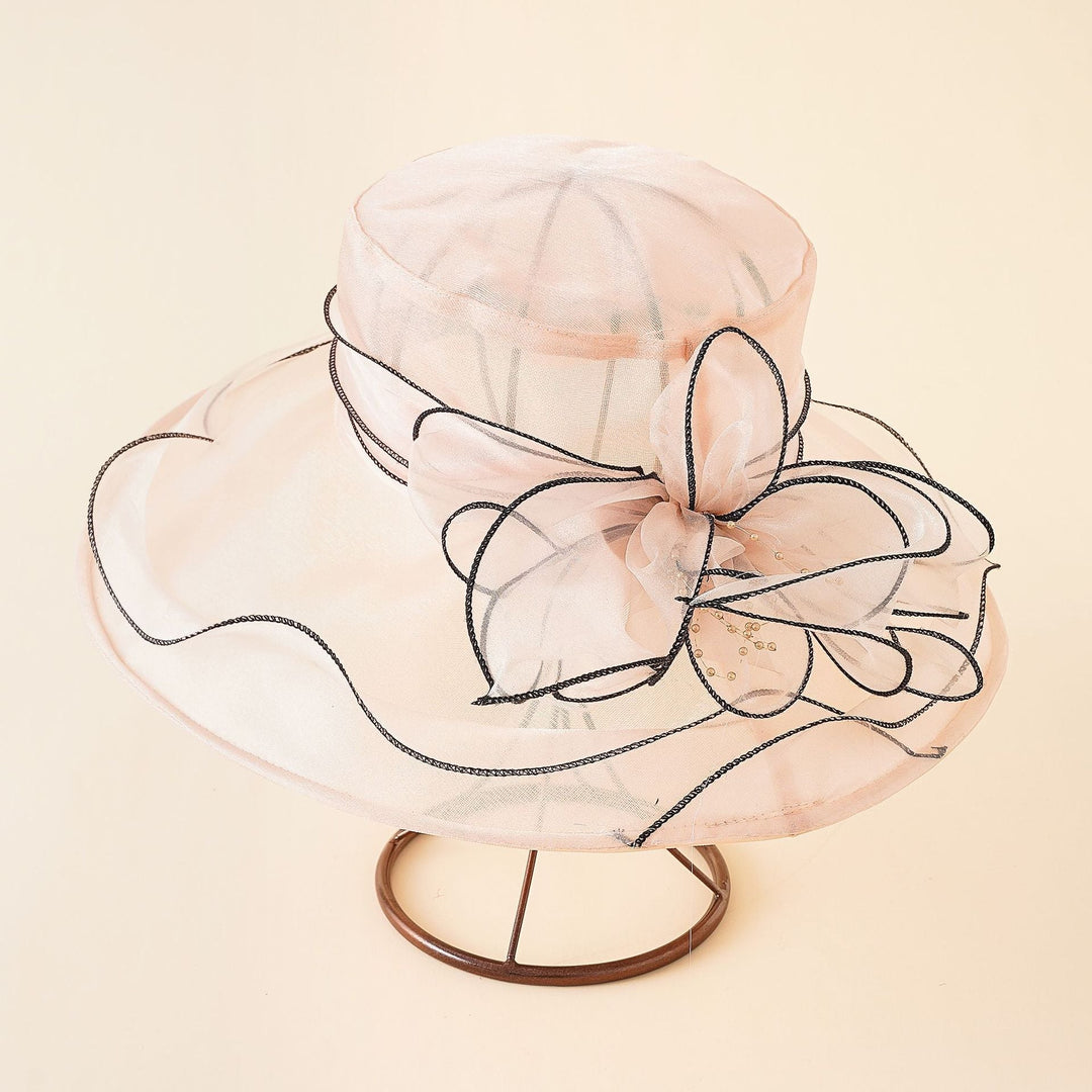 Women's Sun Hat with Mesh Design and Bow Details