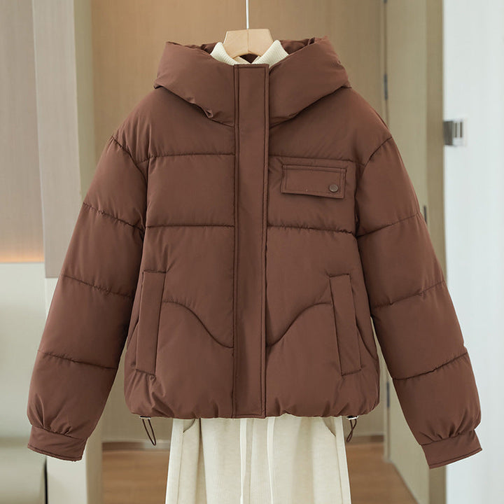 Women's Short Padded Hooded Jacket with Hidden Zipper