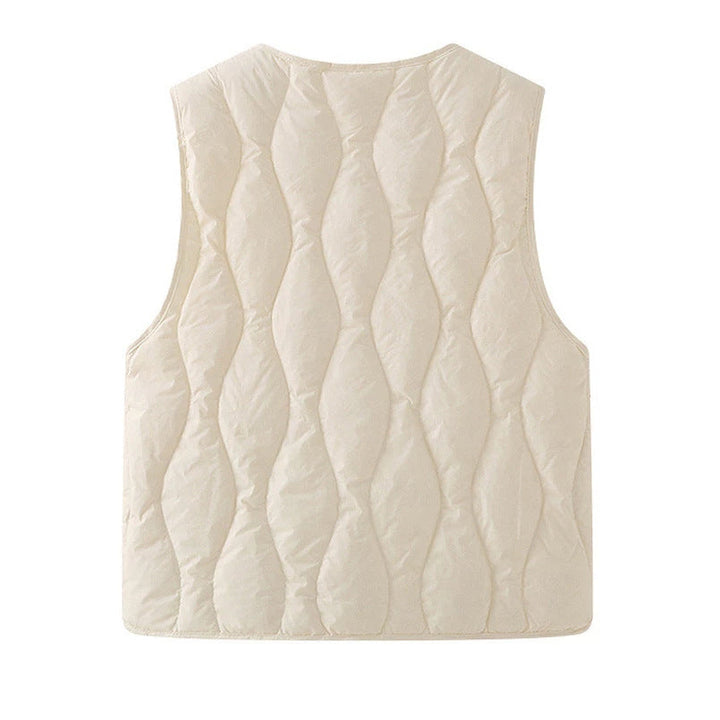 Women's Quilted Thermal Vest with V-Neck and Snap Closure