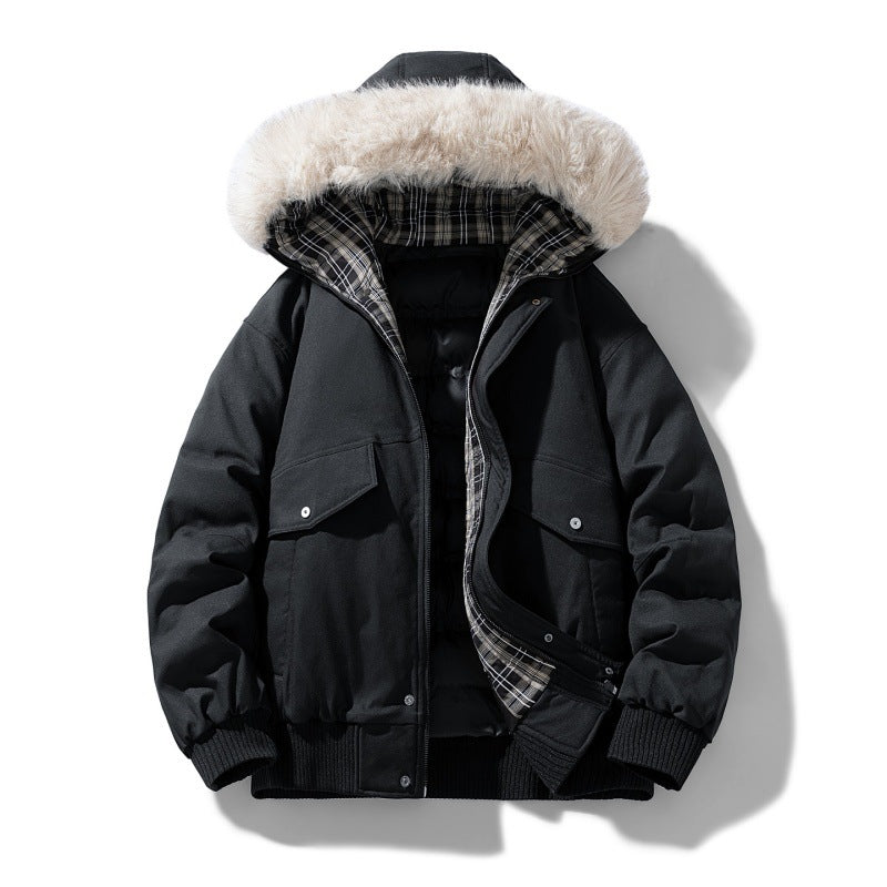 Men's Insulated Winter Jacket with Hood and Detachable Faux Fur Collar
