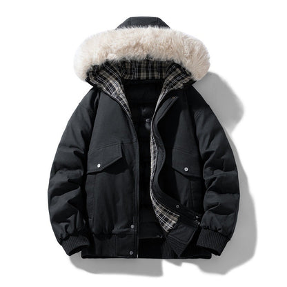 Men's Insulated Winter Jacket with Hood and Detachable Faux Fur Collar