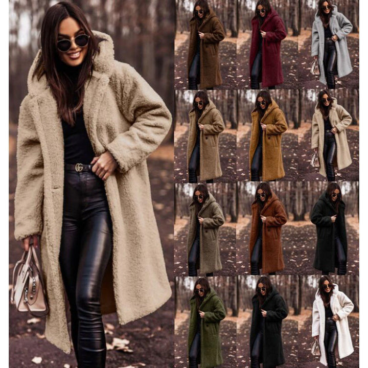 Women's Hooded Teddy Coat with Oversized Buttons