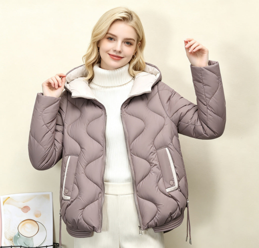 Women's Padded Short Jacket with Heart Quilting and Hood